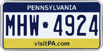 PA license plate MHW4924