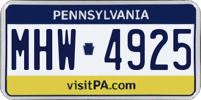 PA license plate MHW4925