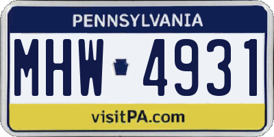 PA license plate MHW4931