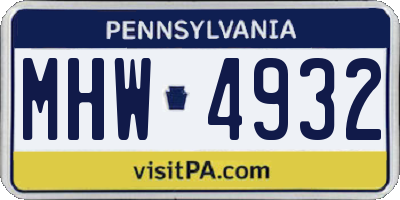 PA license plate MHW4932