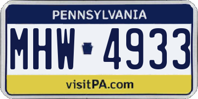 PA license plate MHW4933