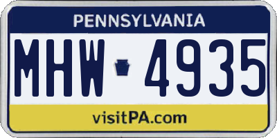 PA license plate MHW4935