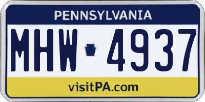 PA license plate MHW4937