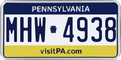 PA license plate MHW4938