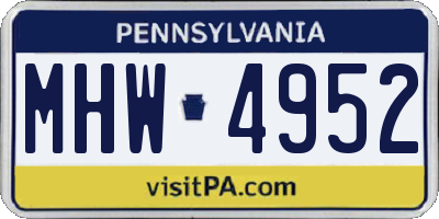 PA license plate MHW4952