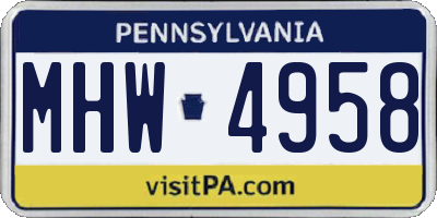 PA license plate MHW4958