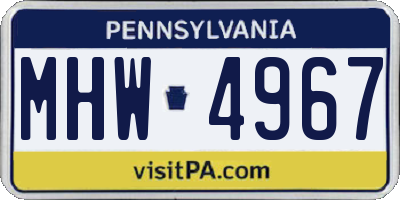 PA license plate MHW4967