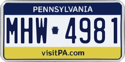 PA license plate MHW4981