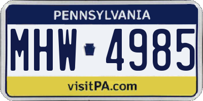 PA license plate MHW4985