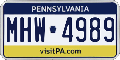 PA license plate MHW4989