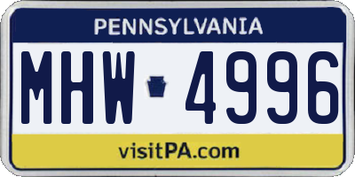 PA license plate MHW4996