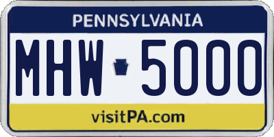 PA license plate MHW5000