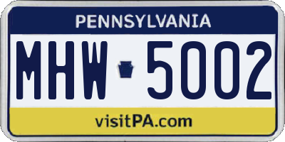 PA license plate MHW5002