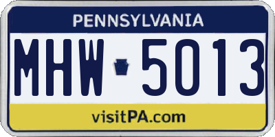 PA license plate MHW5013