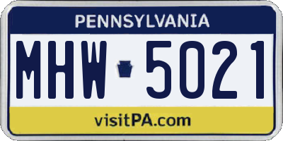 PA license plate MHW5021