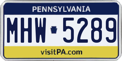 PA license plate MHW5289
