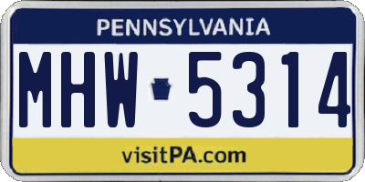 PA license plate MHW5314