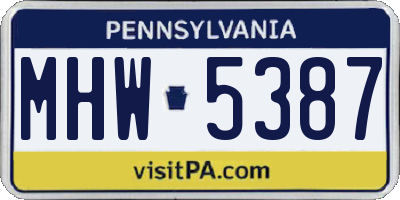 PA license plate MHW5387