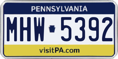 PA license plate MHW5392