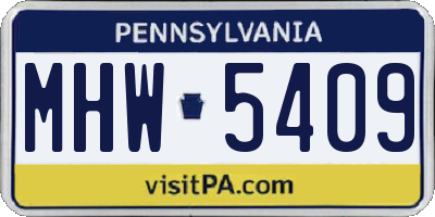 PA license plate MHW5409
