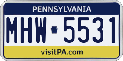 PA license plate MHW5531