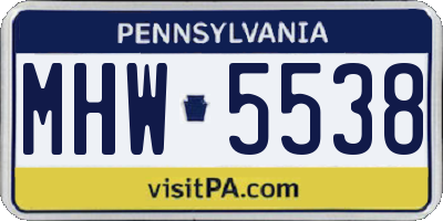 PA license plate MHW5538