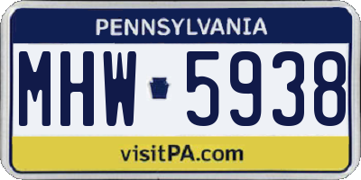 PA license plate MHW5938