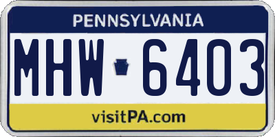 PA license plate MHW6403