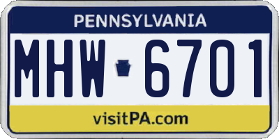 PA license plate MHW6701
