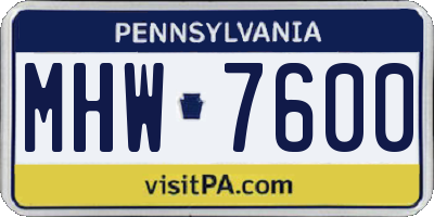 PA license plate MHW7600