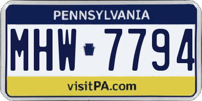 PA license plate MHW7794