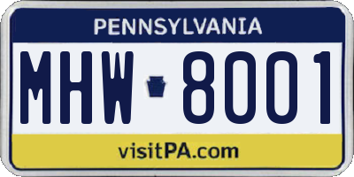PA license plate MHW8001