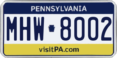 PA license plate MHW8002