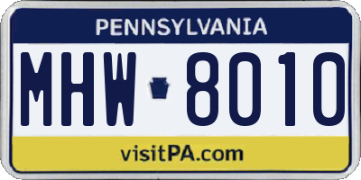 PA license plate MHW8010