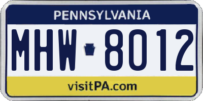 PA license plate MHW8012
