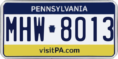 PA license plate MHW8013