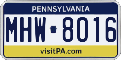 PA license plate MHW8016
