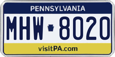PA license plate MHW8020