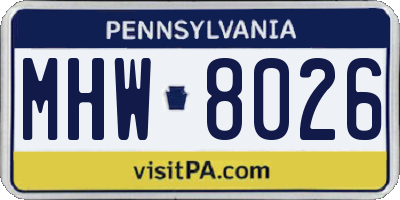 PA license plate MHW8026