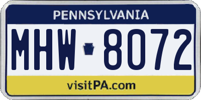 PA license plate MHW8072