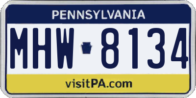 PA license plate MHW8134