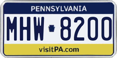 PA license plate MHW8200