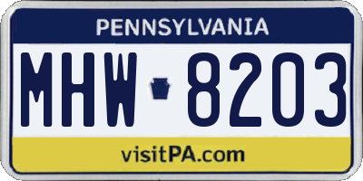 PA license plate MHW8203