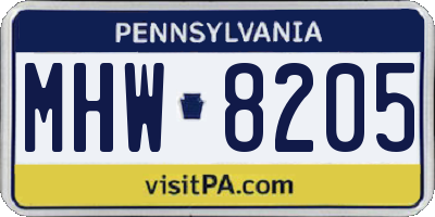 PA license plate MHW8205