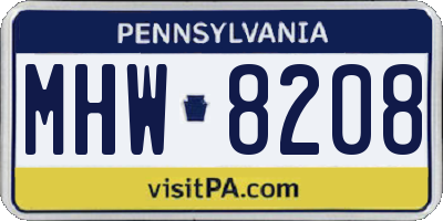 PA license plate MHW8208