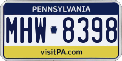 PA license plate MHW8398