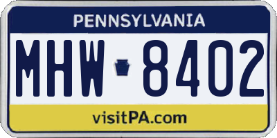 PA license plate MHW8402