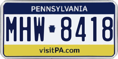 PA license plate MHW8418