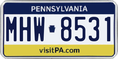 PA license plate MHW8531