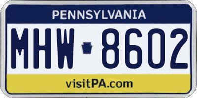 PA license plate MHW8602
